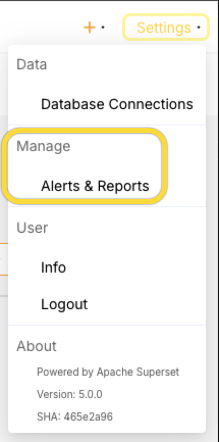 Superset Alerts &amp; Reports section