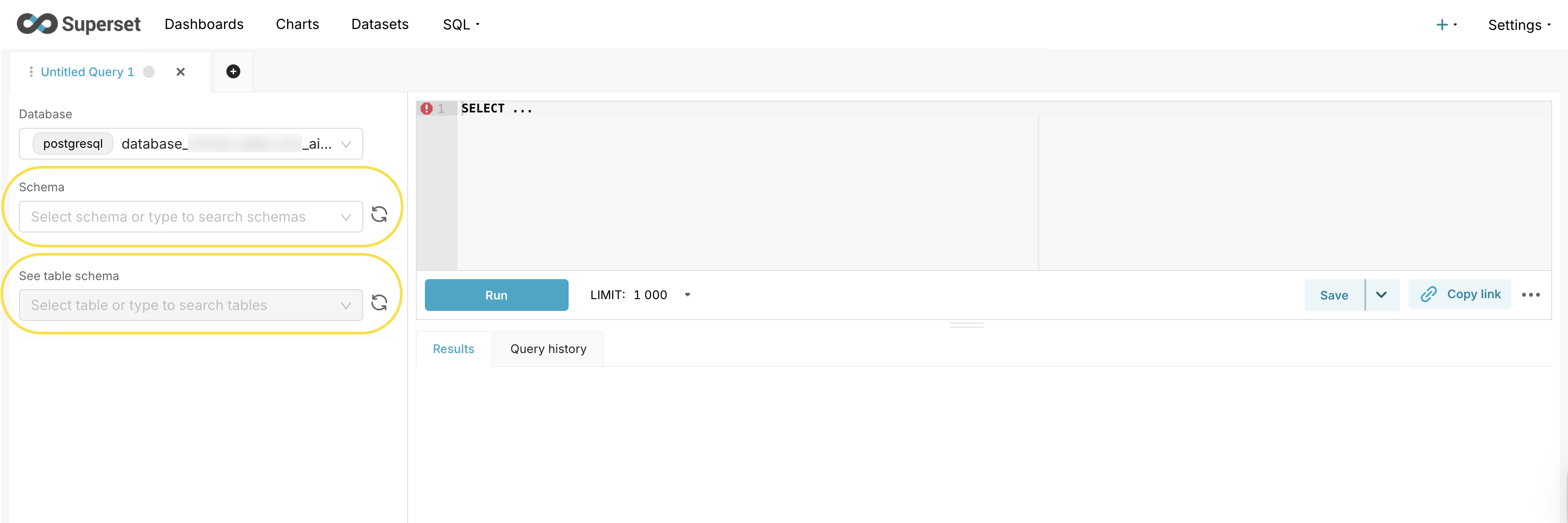 Superset schema and table selectors