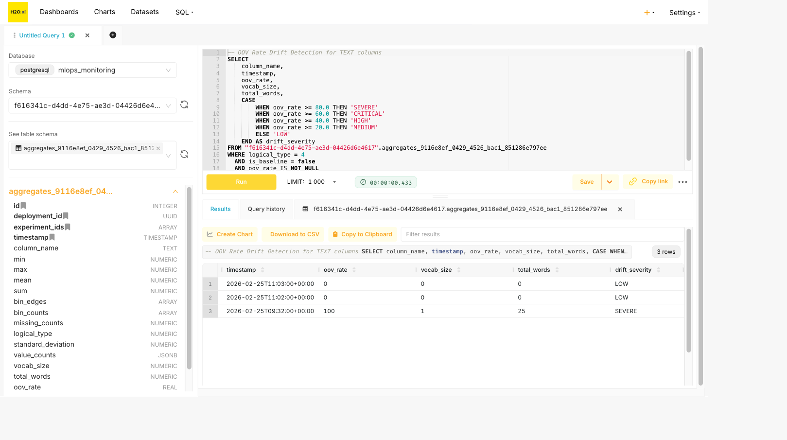 Text drift query in Superset SQL Lab