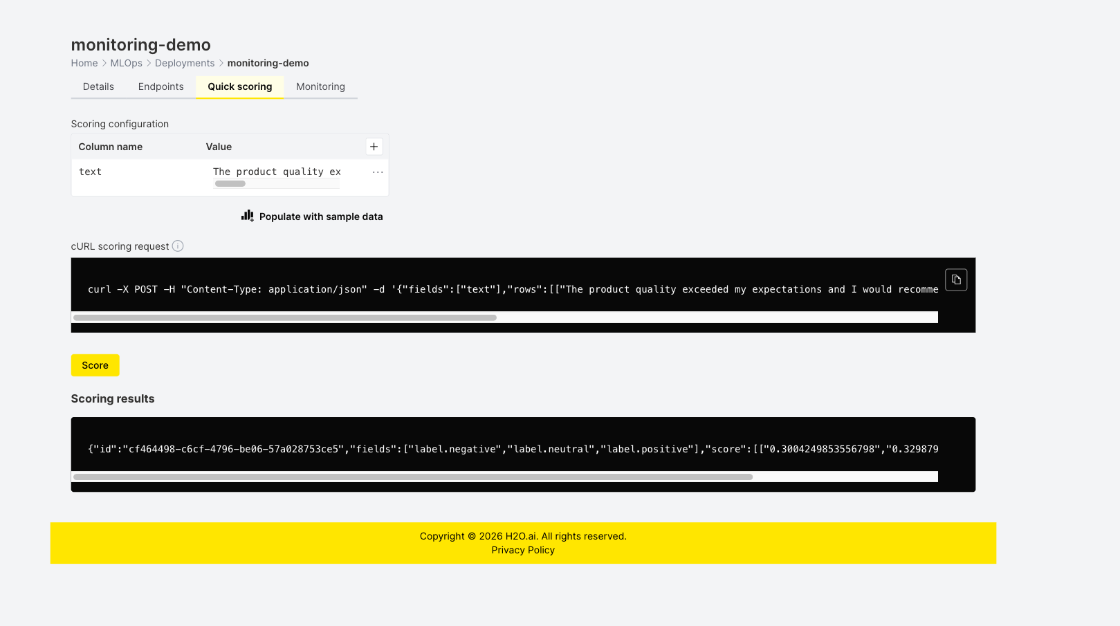 Quick scoring with text data