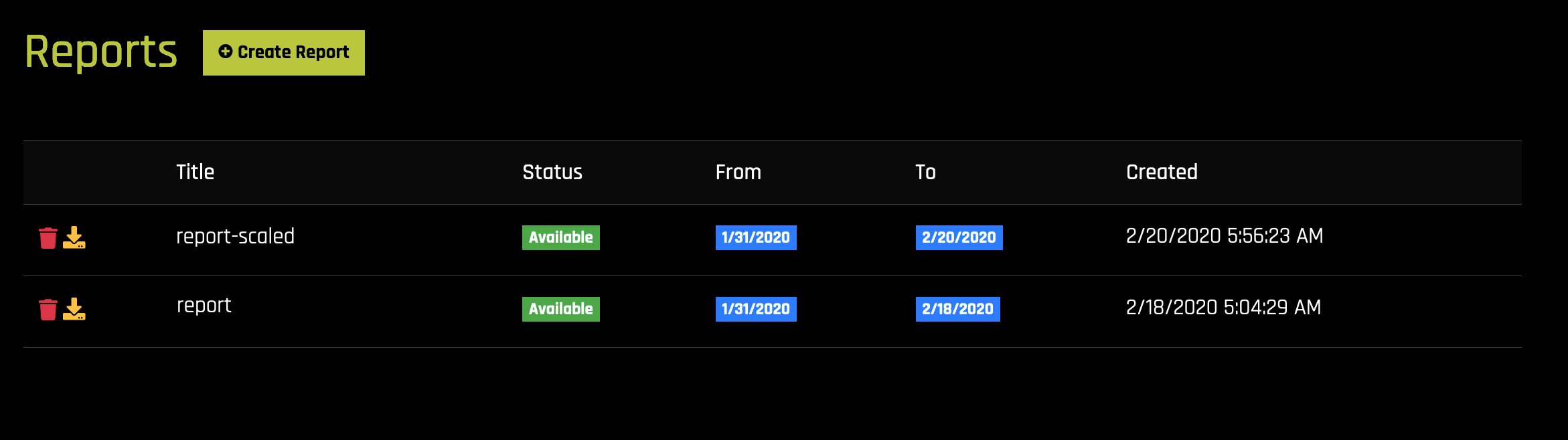 Reports page