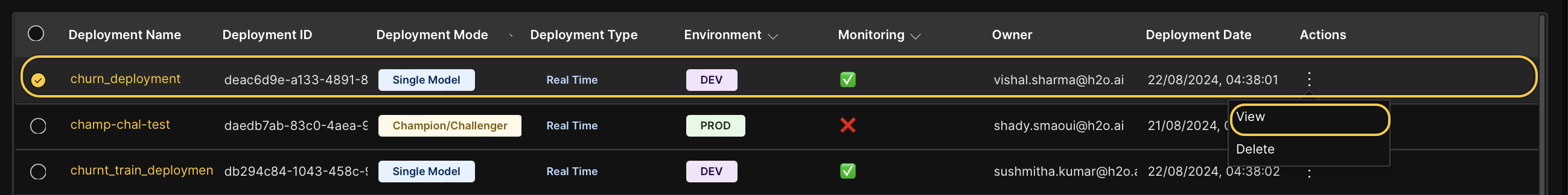 View a deployment