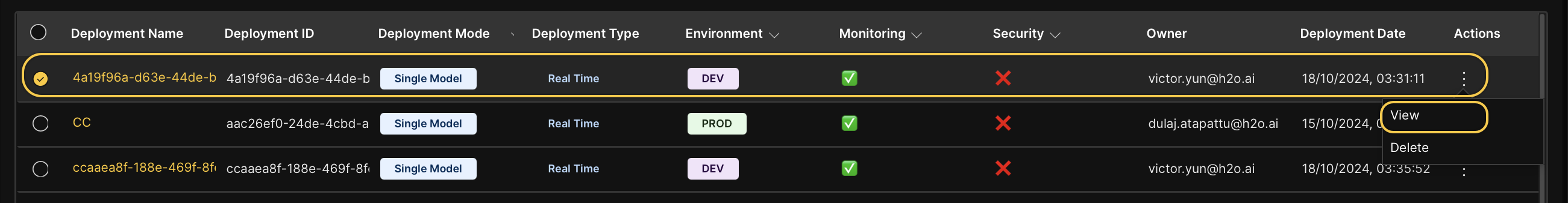 View a deployment