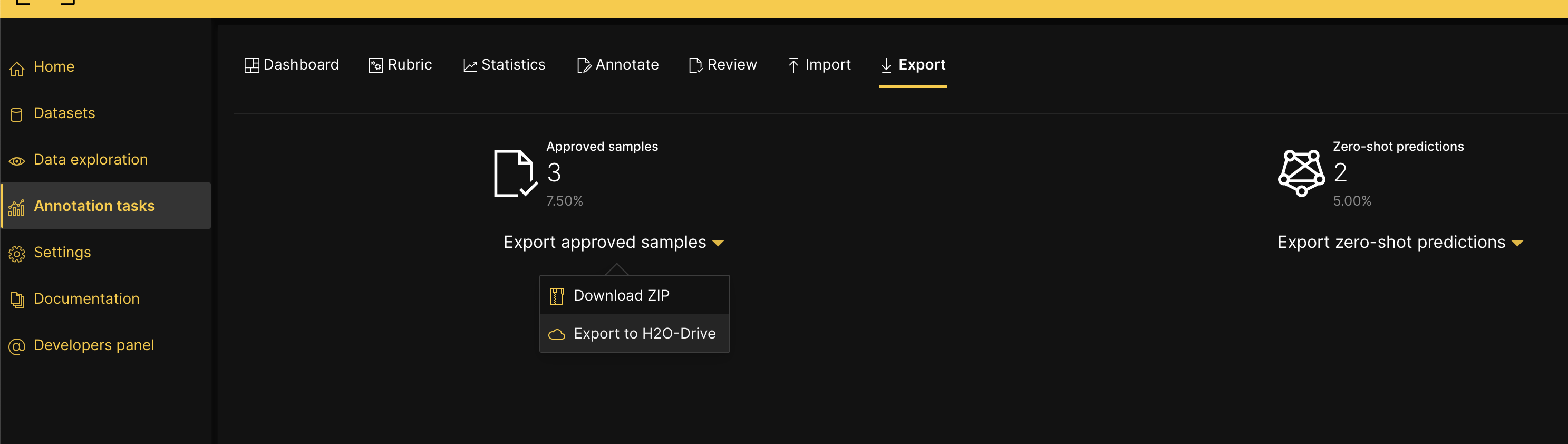 Export an annotated dataset to H2O Drive