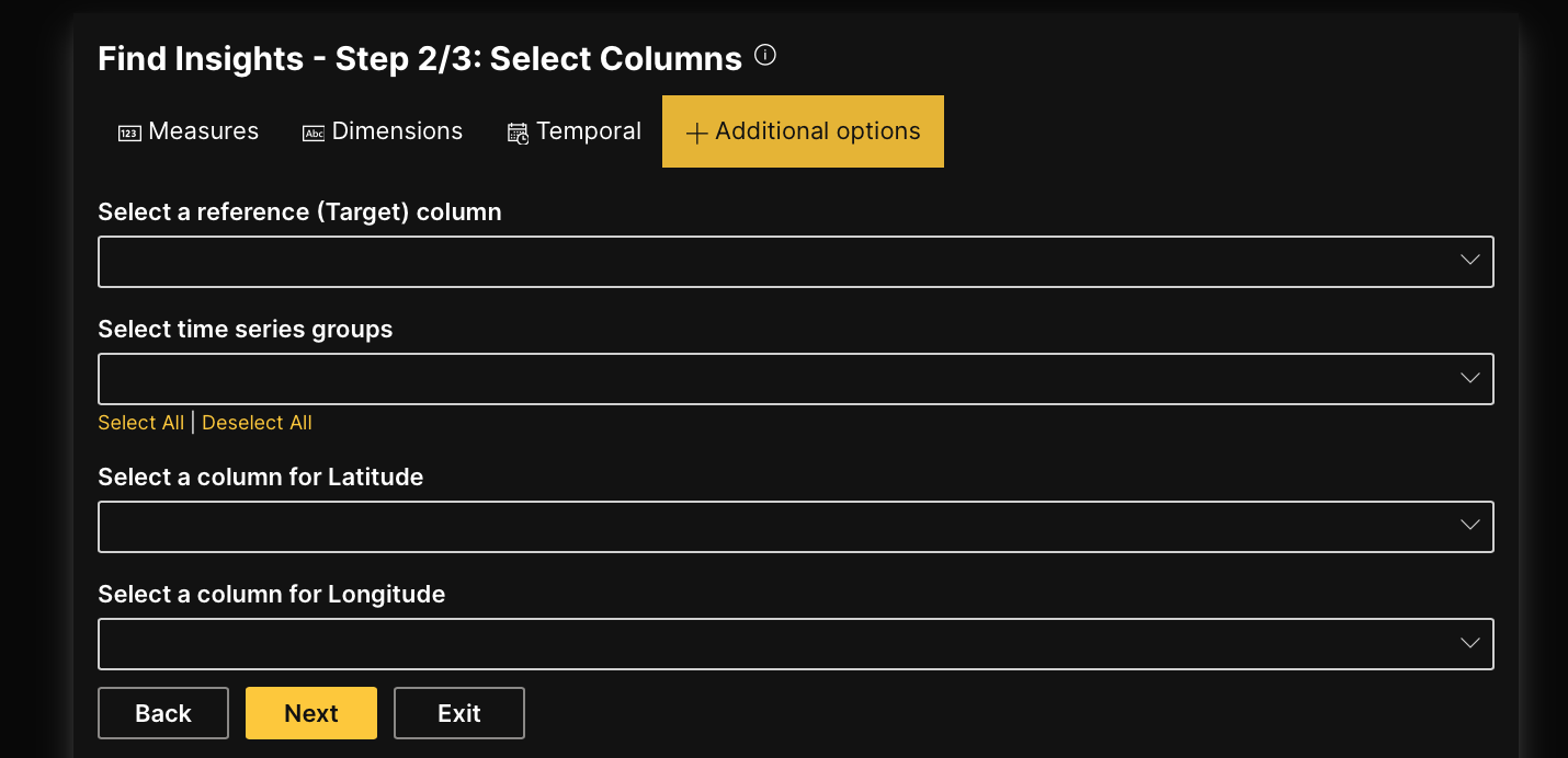 Additional column settings